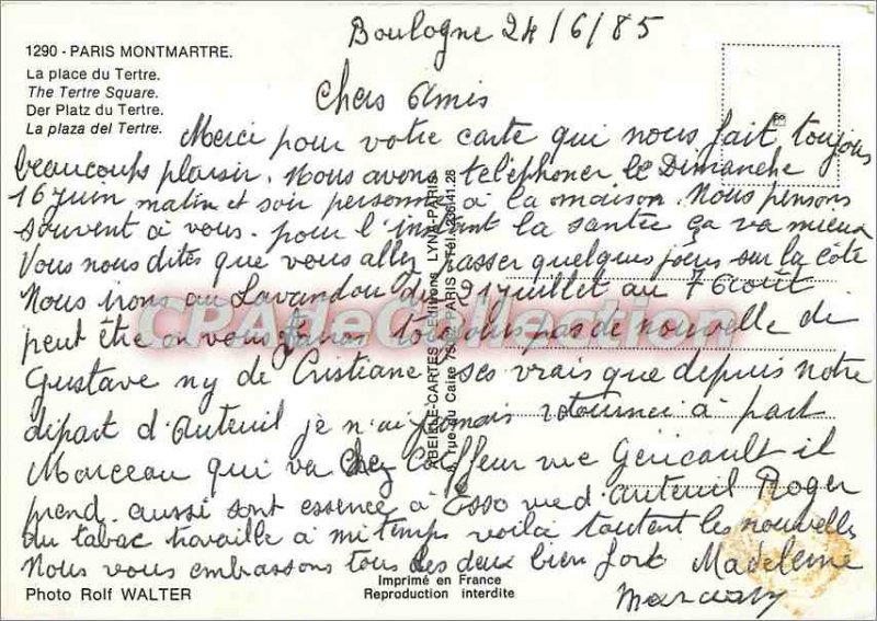 Modern Postcard Paris Montmartre Place du Tertre