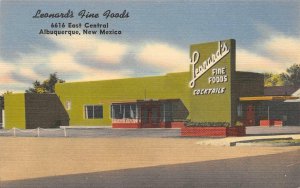 LEONARD'S FINE FOODS Albuquerque NM Route 66 Roadside Restaurant Postcard c1940s