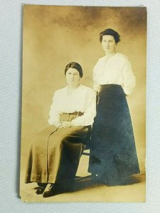 Vintage Postcard RPPC Two Young Women Nicely Dressed Portrait