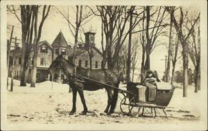 Horse Drawn Sleigh Deliver Wagon Mail Man Carrier? c1920 Real Photo Postcard