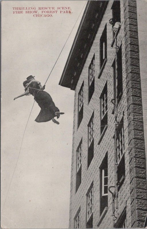 Postcard Thrilling Rescue Scene Fire Show Forest Park Chicago IL