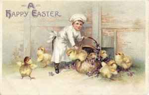 boy chef catching chicks International Co Easter postcard AE1