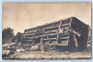 Grand Forks ND Postcard RPPC Photo Railroad Salt Car Wreck Accident RPO 1907