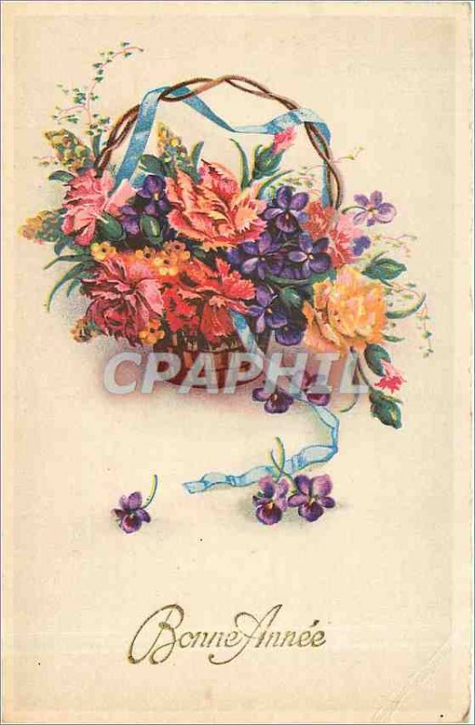 Old Postcard Happy New Year Flowers