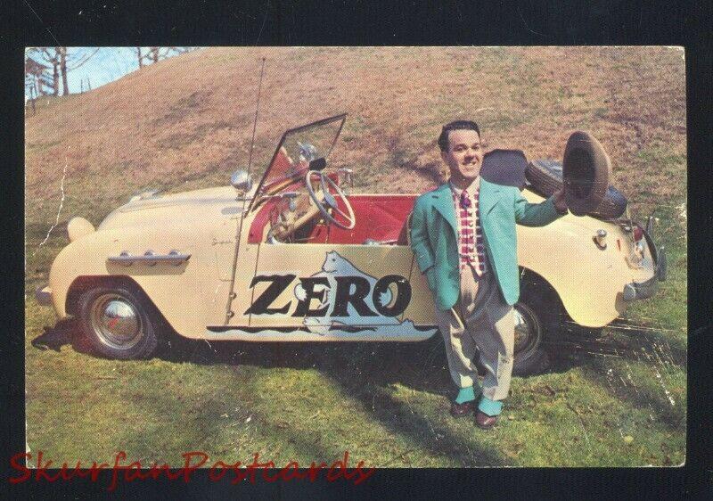 ZERO THE LITTLE HOLLYWOOD CANDYMAN MIDGET CAR CANDY BAR ADVERTISING POSTCARD