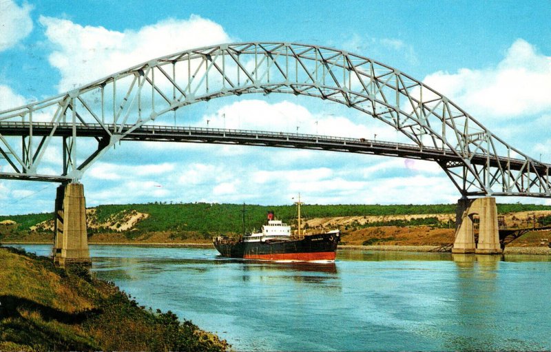 Massachusetts Cape Cod Boat Passing Under Sagamore Bridge On Cape Cod Canal 1978