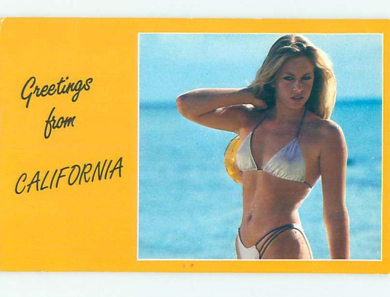 Pre-1980 Risque CLASSIC CALI BLONDE BIKINI GIRL state of California hn1949