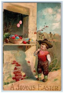 c1910's Easter Dutch Boy Eggs In Basket Pipe Berry Embossed Antique Postcard