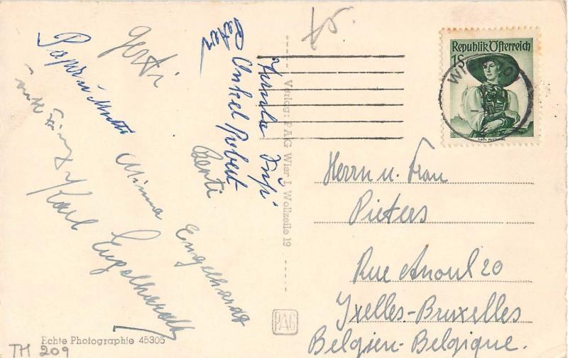 Austria comic postcard Rumba into the moonlight couple with monkey caricatures