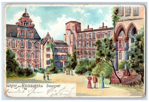 1908 Gross Aus Heidelberg Schlosshot Building Street Vintage Antique Postcard