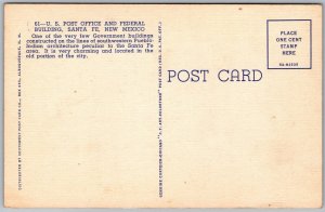 Vtg Santa Fe New Mexico NM US Post Office & Federal Building 1930s View Postcard