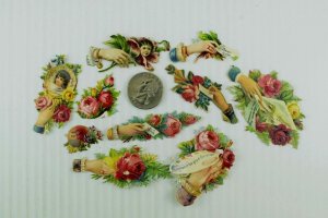 1880's Fab Lovely Die Cut Victorian Lot of 26 Hands Ship Birds Letters PD264