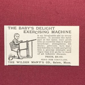 Baby's Exercising Machine Wilder Mfg. Co. Mass. Victorian 1892 Print Ad 2V1-30 