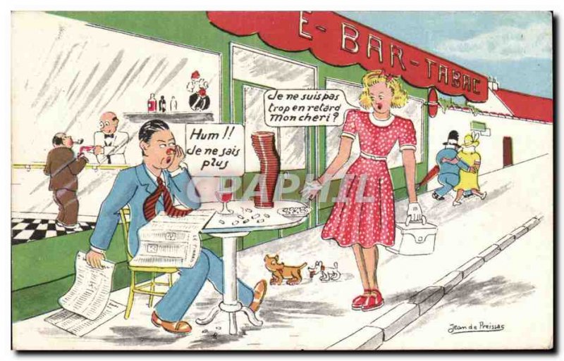 Humor - Illustration - I'm not too late - Old Postcard