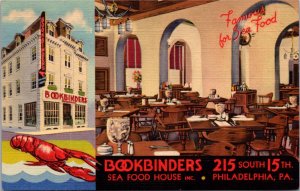 Linen Postcard Bookbinders Sea Food House Restaurant Philadelphia Pennsylvania