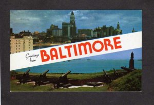 MD Greetings From Baltimore Maryland Fort McHenry City skyline View Postcard
