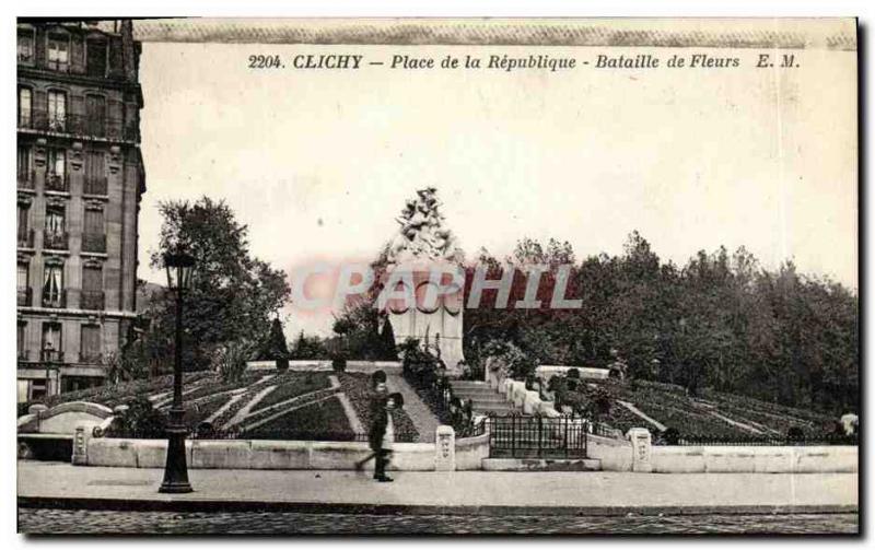 Old Postcard Clichy Square Flower Parade Republic