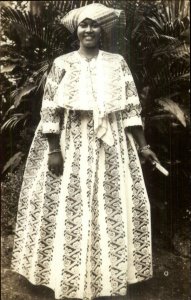 Jamaica? Beautiful Black Woman Dress & Hat Jewelry Real Photo Postcard xst 