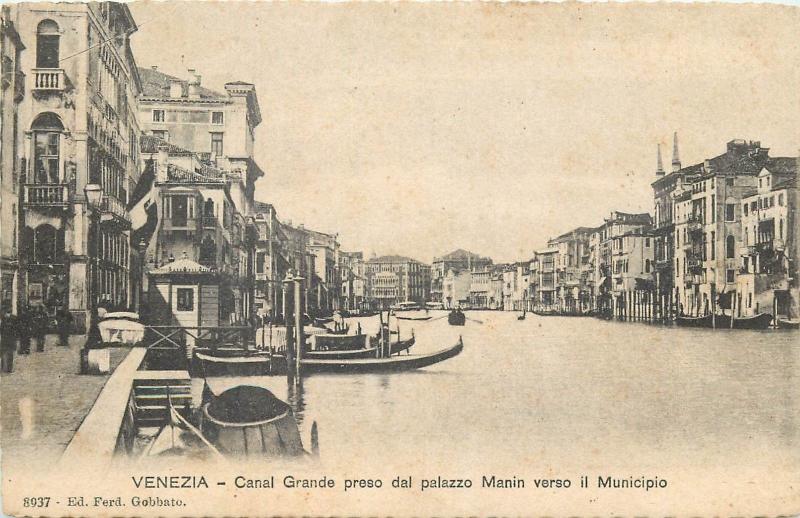 Italy Venice Venezia Canal Grande palazzo Manin gondolas vintage postcard