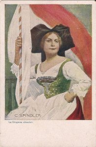 Alsace, France, Beautiful Young Woman, Flag, Patriotic 1918 Propaganda Artist