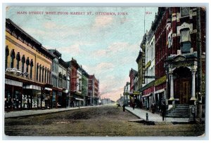 c1910 Main Street West Market St Buildings Ottumwa Iowa Antique Vintage Postcard