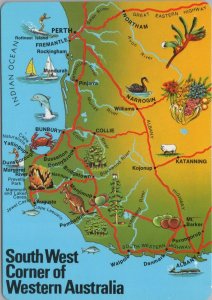 Maps Postcard - Map of The South West Corner of Western Australia  RR23507
