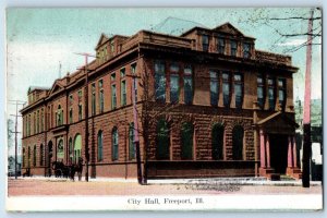 c1910 Freeport Illinois IL Vintage Postcard City Hall Exterior Building Posted