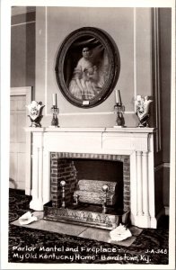 RPPC My Old Kentucky Home, Parlor Mantel Bardstown KY c1952 Postcard S59