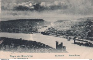 GERMANY, 1900-1910s; Bingen Und Bingerbruck Im Mondschein, Ehrenfels, Mausethurm