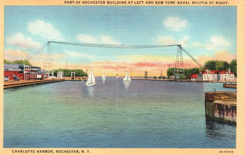 Vintage Postcard 1930's Port Bldg. & Naval Militia Charlotte Harbor Rochester NY