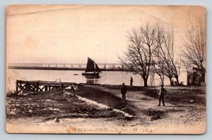 Vintage Cubzac-les-Ponts France Postcard - Le Port River Scene with Sailboat