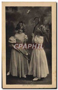Postcard Old Child Badminton