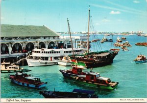 Clifford Pier Singapore Boats John Hinde c1978 w/ 60 s Koreo Stamps Postcard C6