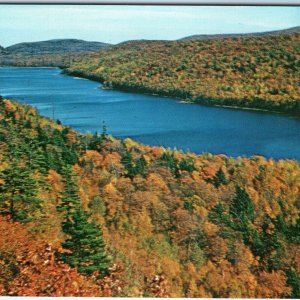 c1950s Ontonagon, MI Birds Eye Lake Clouds Huron Mountains Photo Chrome PC A315