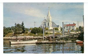 ME - Boothbay Harbor. Catholic Church, Gas Station, Waterfront