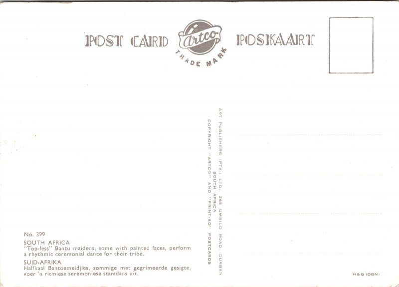 Topless Bantu Maidens Painted Faces Ceremonial Dance South Africa Postcard