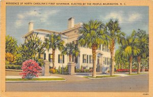 Wilmington North Carolina 1940s Postcard Residence Of North Carolina's Governor
