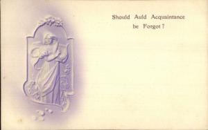 Art Nouveau Beautiful Woman Harp AULD ACQUAINTANCE National Series Postcard