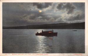 YELLOWSTONE PARK WY~MOONLIGHT BOATING ON THE LAKE~HAYNES PHOTO 171 POSTCARD 1920