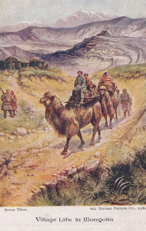 Village Life In Mongolia Antique Transport Old Postcard