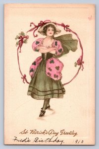 J96/ St Patrick's Day Holiday Postcard c1910 Pretty Woman Dress 195