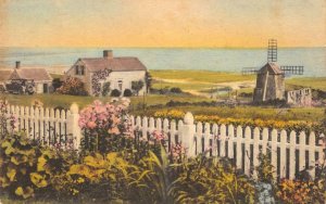 Cockle Cove Windmill Chatham CAPE COD, MA Lincoln Garden 1935 Vintage Postcard