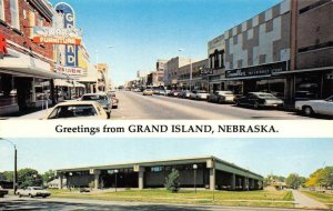 Grand Island, NE Street Scene Edith Abbott Memorial Library Vintage Postcard