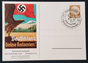GERMAN EMPIRE 3rd THIRD REICH PROPAGANDA - POSTAL CARD GERMAN COLONIES 1938