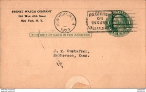 US Postal stationery 1c New York Brenet Watch Advertisement