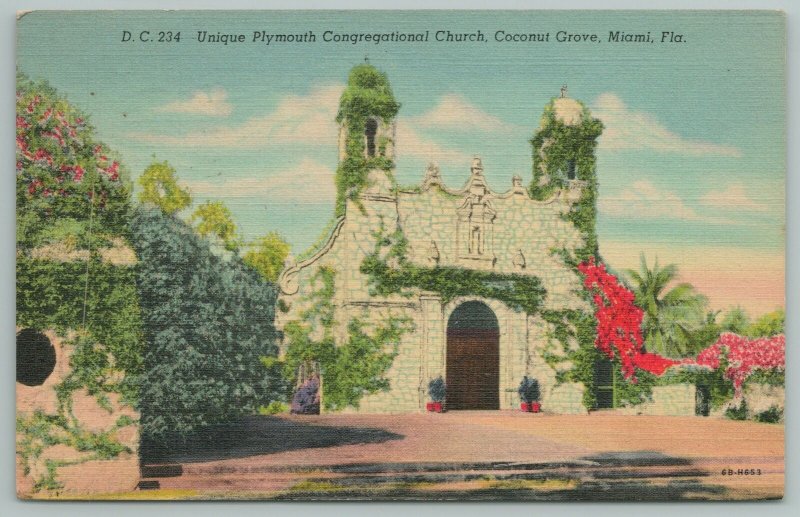 Miami Florida~Unique Plymouth Congregational Church~Vintage Postcard