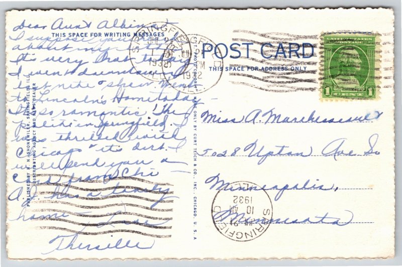 Springfield IL~State Capitol Centennial Supreme Court~Vintage Linen Postcard