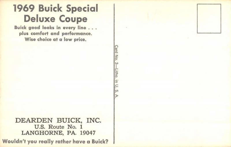 1969 Buick Special Deluxe Coupe Early Auto Car Vintage Postcard K77632