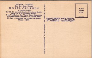 Linen Postcard Motel Orlando on U.S. 51 in Decatur, Illinois