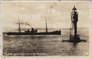 PC EGYPT, THE SUEZ CANAL, LIGHTHOUSE, Vintage REAL PHOTO Postcard (b43947)